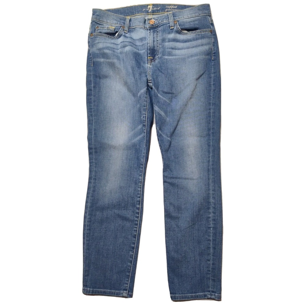 7 FOR ALL MANKIND‎ GWENEVERE Women 29 Cropped Stretch Denim Blue Jeans